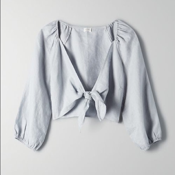 Aritzia tenley linen blouse - size L - pearly grey - Picture 1 of 4